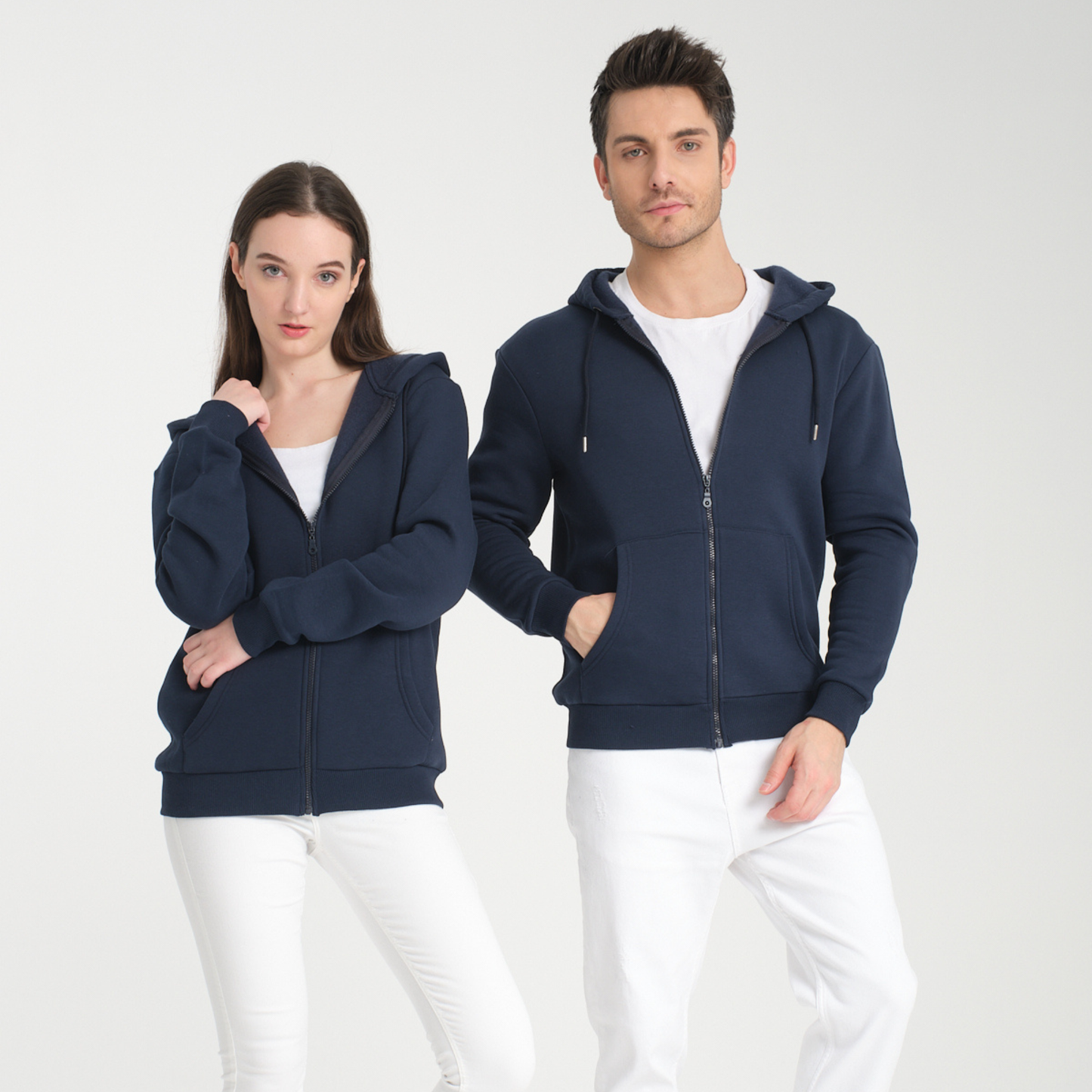 Felpa con Cappuccio e Cerniera Blu Navy - Interno Felpato - Felpa 40