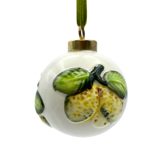 Pallina di Natale in Ceramica Bianca con Limoni 3D - 8,5 cm e 6cm - SF140