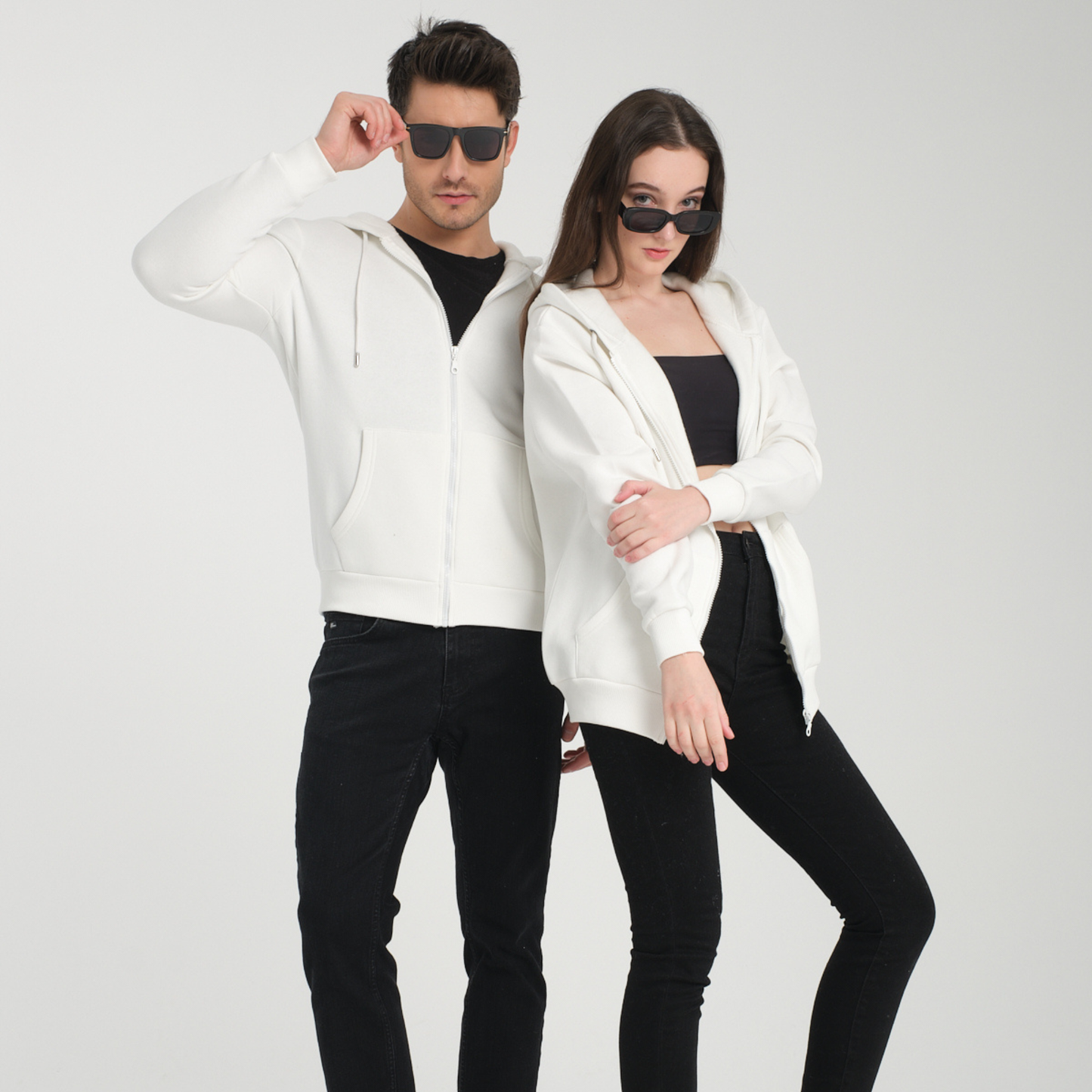 Felpa con Cappuccio e Cerniera White - Interno Felpato - Felpa 40 Donna