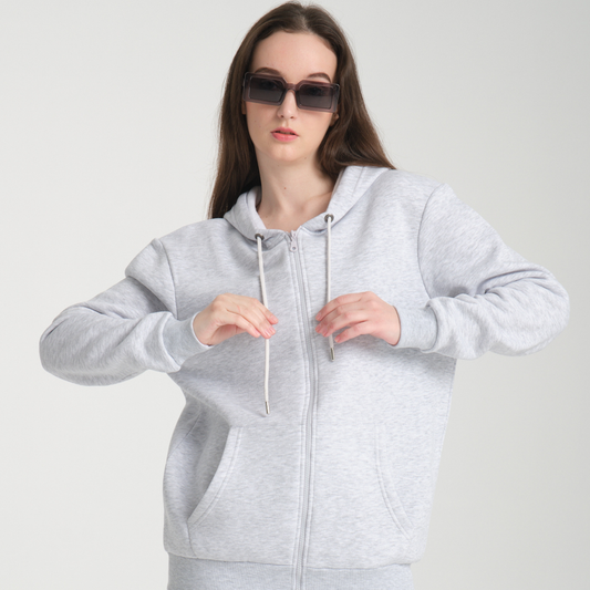 Felpa con Cappuccio e Cerniera Snow Melange - Interno Felpato - Felpa 40 Donna