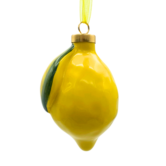 Pallina di Natale in Ceramica a Forma di Limone Grande - 7,6 x 11 cm - SF26
