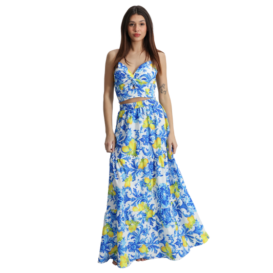 Completo set coordinato top e gonna lunga con fantasie diverse - VEST194
