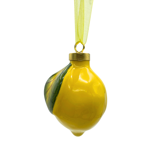 Pallina di Natale in Ceramica a Forma di Limone Piccola - 6 x 8,5 cm - SF25