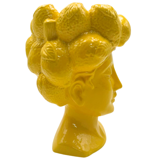 Testa di Moro in Ceramica Gialla Maxi 27 cm - Vaso Decorazione Siciliana | SF196
