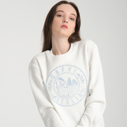 Felpa Girocollo Capri White - Interno Felpato - Felpa 42 Donna