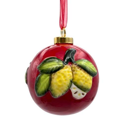 Pallina di Natale in Ceramica Rossa con Limoni 3D - 8,5 cm - SF140