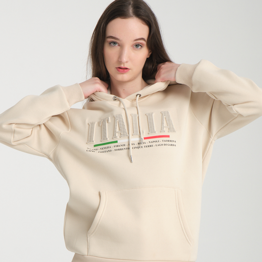 Felpa con Cappuccio Hoodie Italia Yellow Butter - Interno Felpato - Felpa 20 Donna
