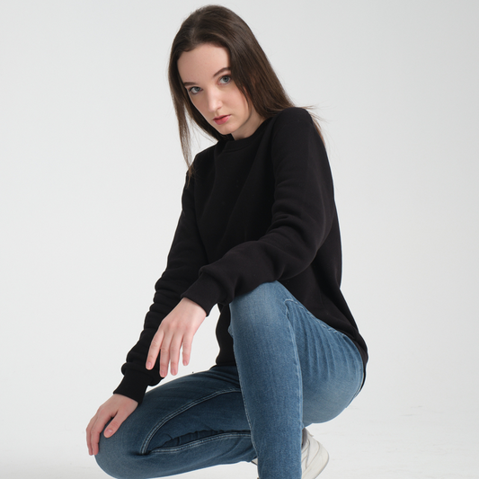 Felpa Black Basic Girocollo - Interno Felpato - Felpa 38 Donna