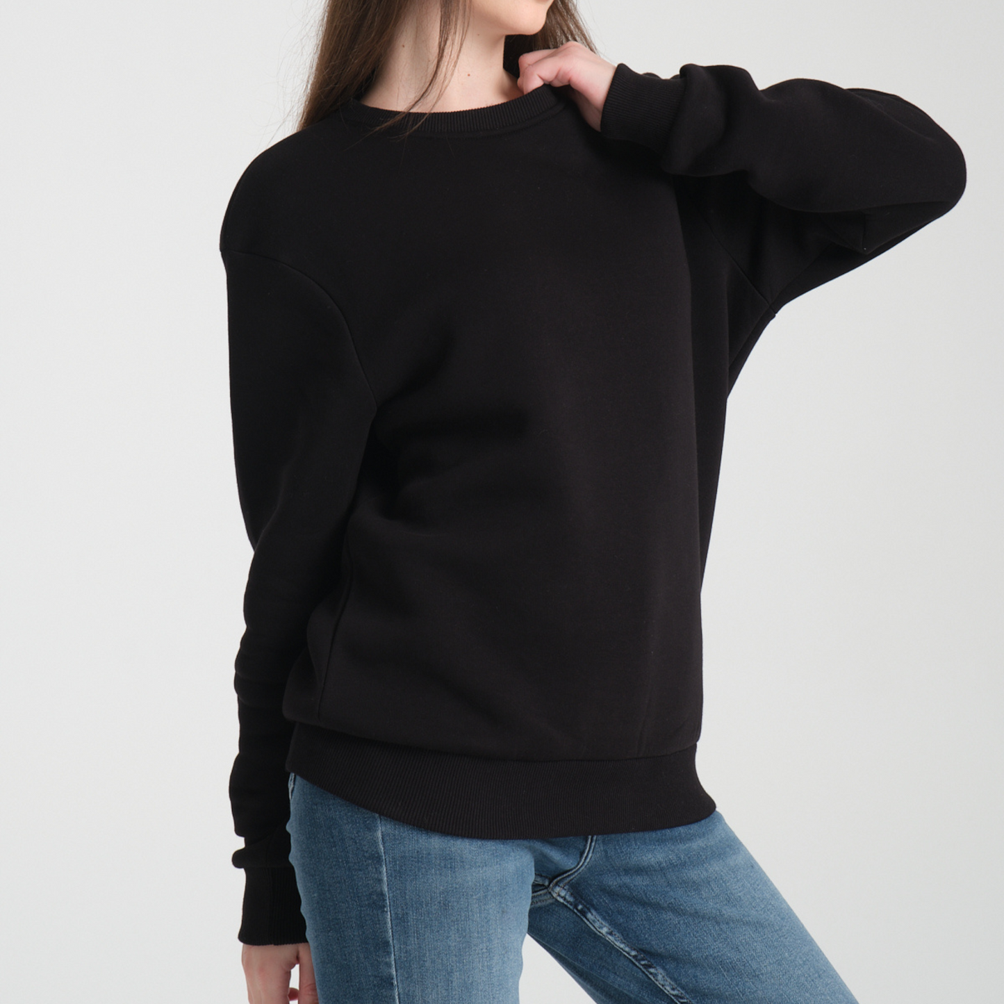 Felpa Black Basic Girocollo - Interno Felpato - Felpa 38 Donna