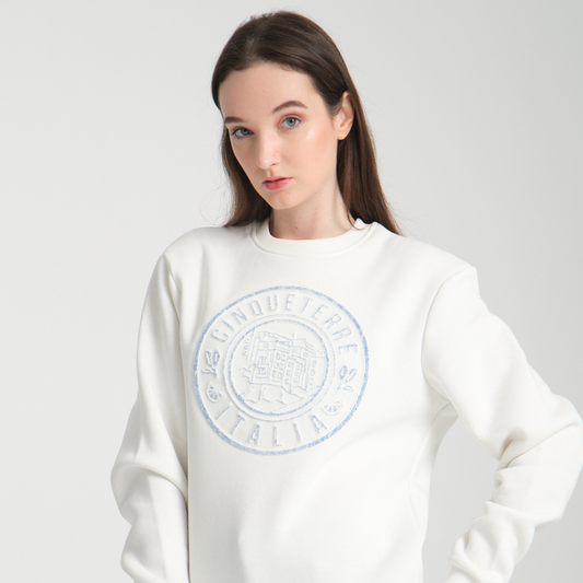 Felpa Girocollo Cinque Terre White - Interno Felpato - Felpa 27 Donna