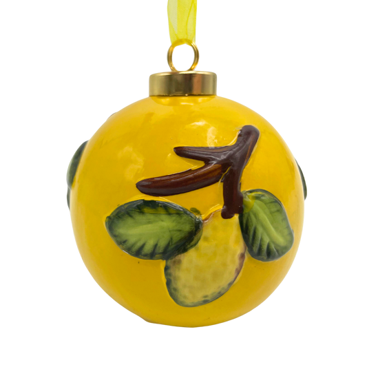 Pallina di Natale in Ceramica Gialla con Limoni 3D - 8,5 cm - SF140