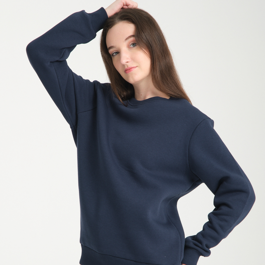 Felpa Blu Navy Basic Girocollo - Interno Felpato - Felpa 38 Donna