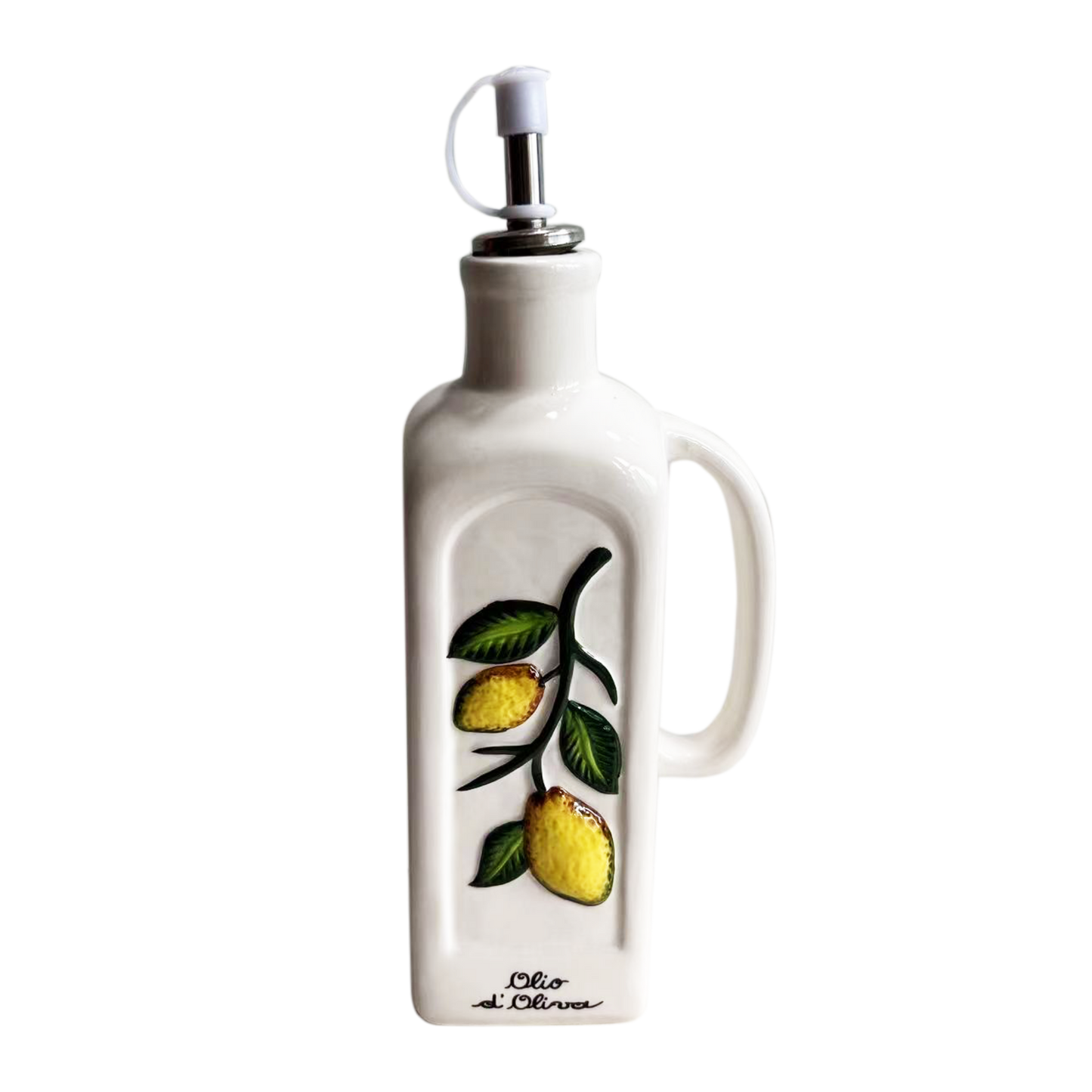 Oliera in Ceramica con Manico e Dosatore - Decoro Limone- SF113