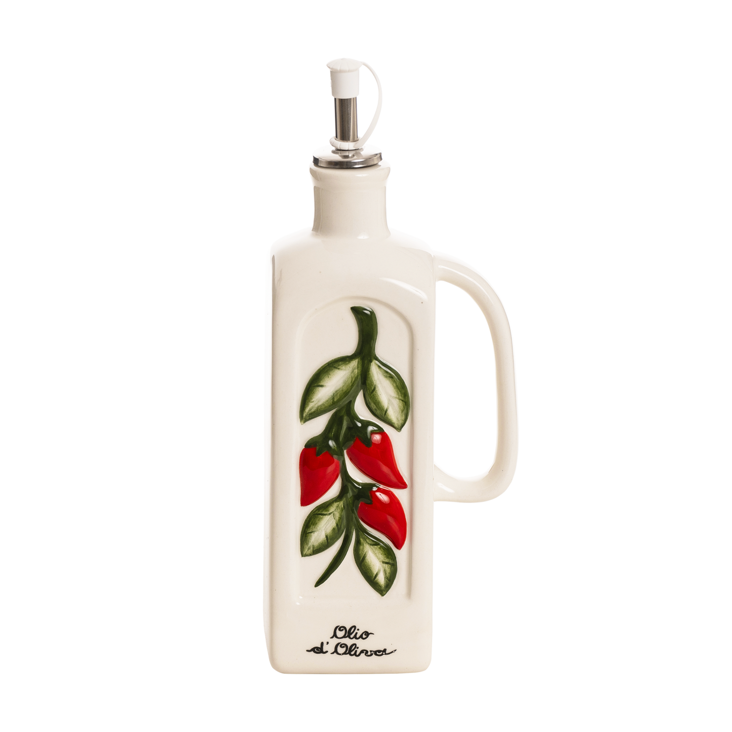 Oliera in Ceramica con Manico e Dosatore – Decoro Peperoncini - SF113P