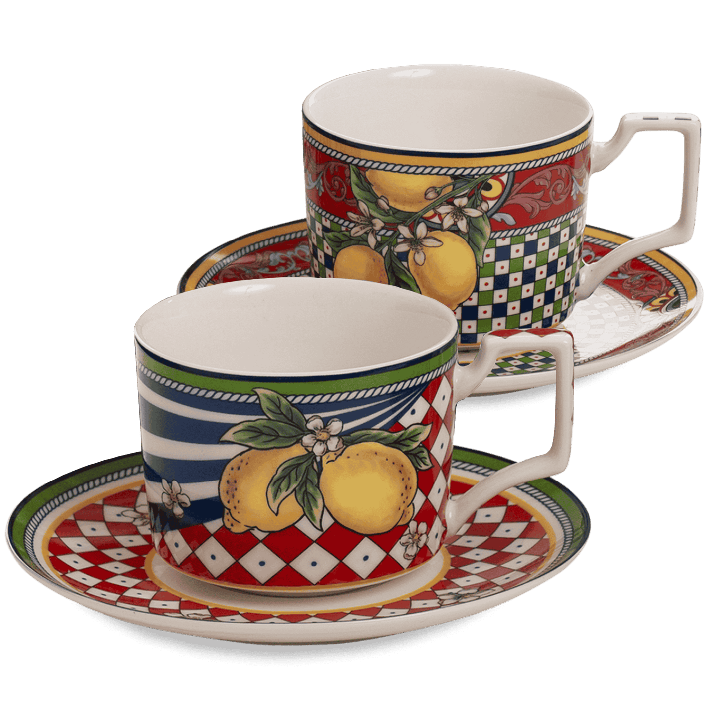 Box Ceramica luxury Red Morning - Set of 2 cups + saucers for cappuccino 220 ml