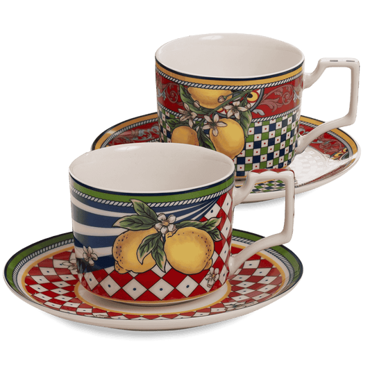 Box Ceramica luxury Red Morning - Set 2 tazze + piattini per cappuccino da 220 ml - SF168