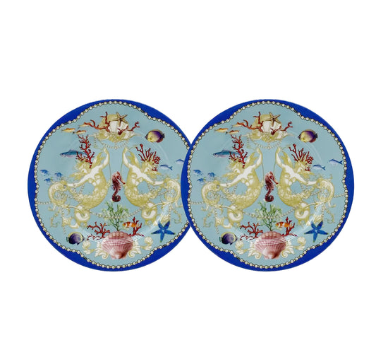 Set 2 Piatti in Ceramica, Tema Marino, Decorazioni Artistiche, Diametro 19 cm, Confezione Luxury - SF229