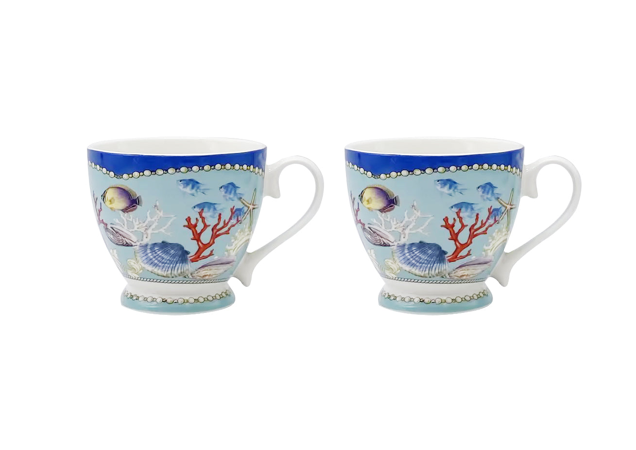 Tazze per cappuccino a Campana box da 2 pezzi, 460 ml, Tema Marino, Confezione Luxury con Manico Effetto Bambù - SF232