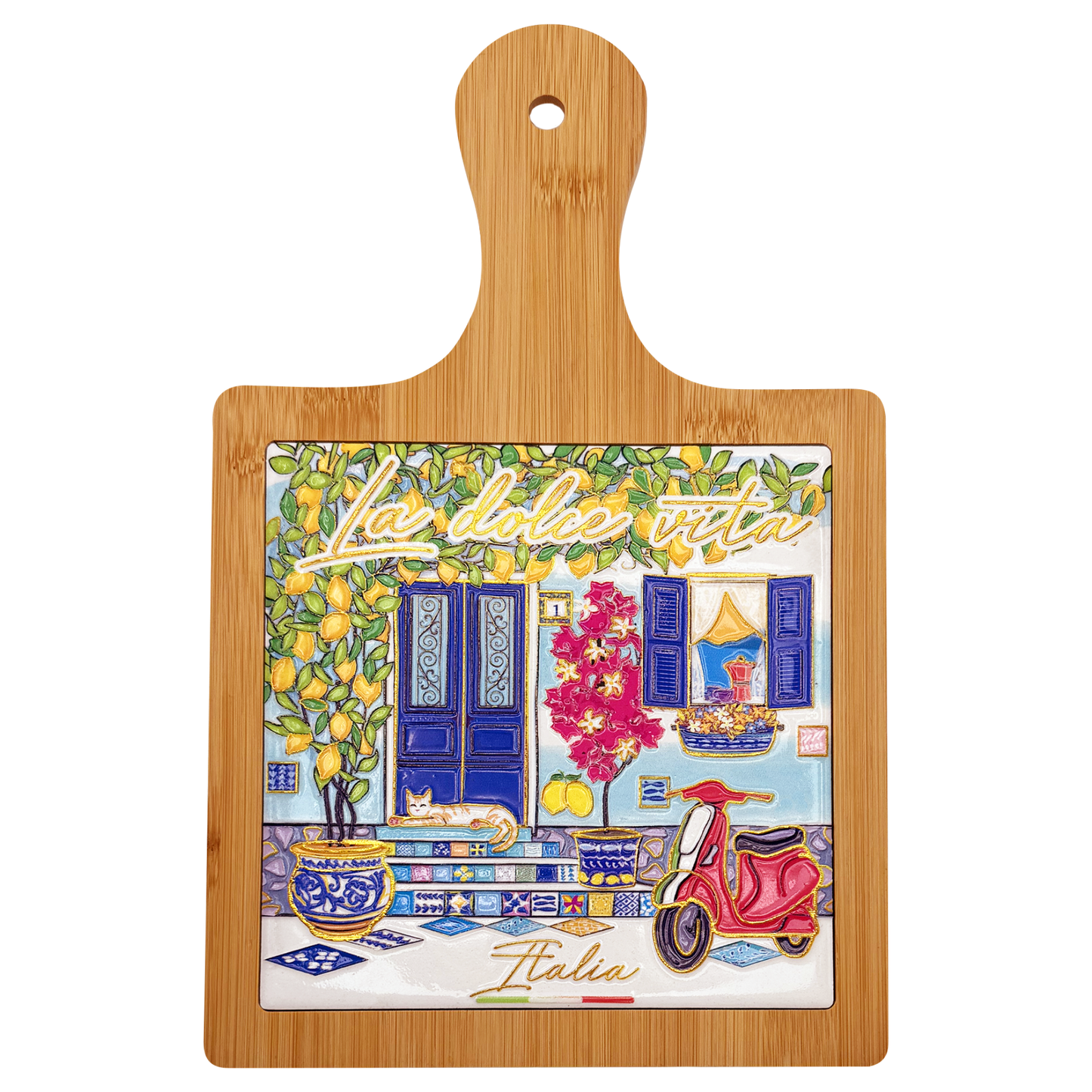 Sottopentola decorativo in ceramica e bambù - La dolce vita red - 19x27 cm - SF276