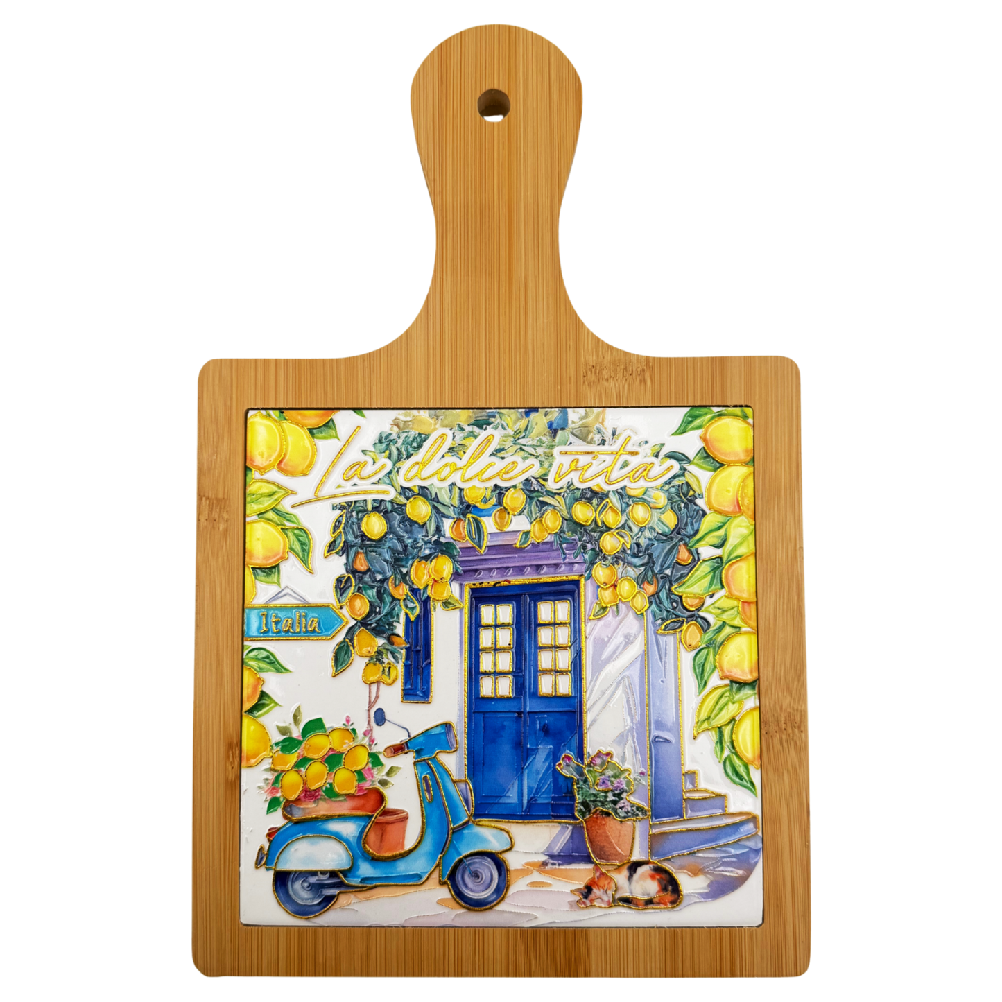 Sottopentola decorativo in ceramica e bambù - La dolce vita blu - 19x27 cm - SF277