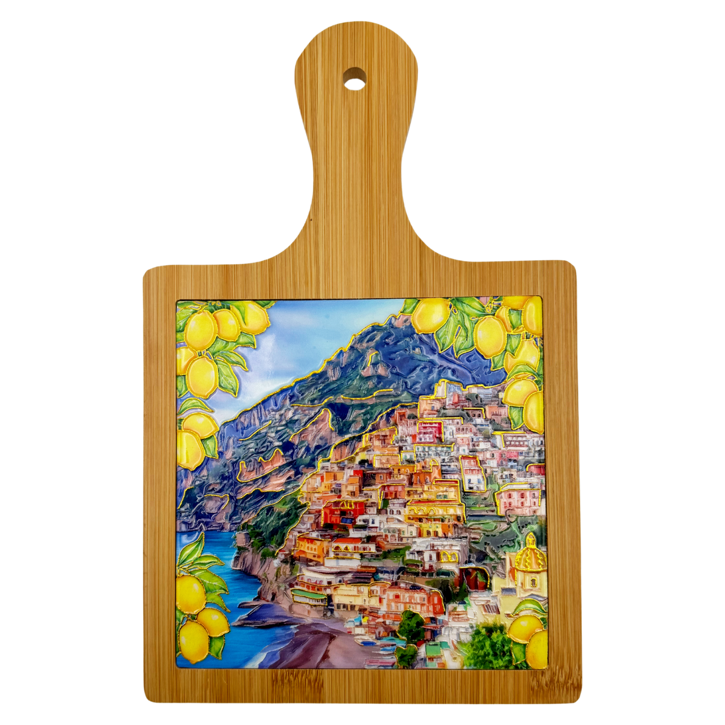 Sottopentola decorativo in ceramica e bambù con paesaggio Amalfi Coast Positano - 19x27 cm - SF278