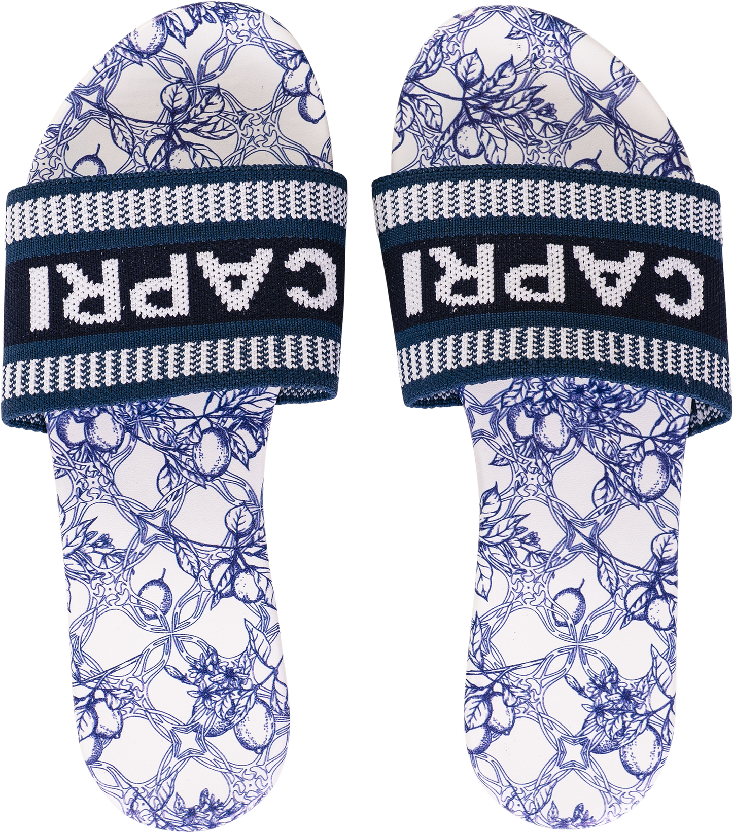 Ciabatte a Fascia Donna – CAPRI, Stampa Limoni, Look Mediterraneo - Blu Navy