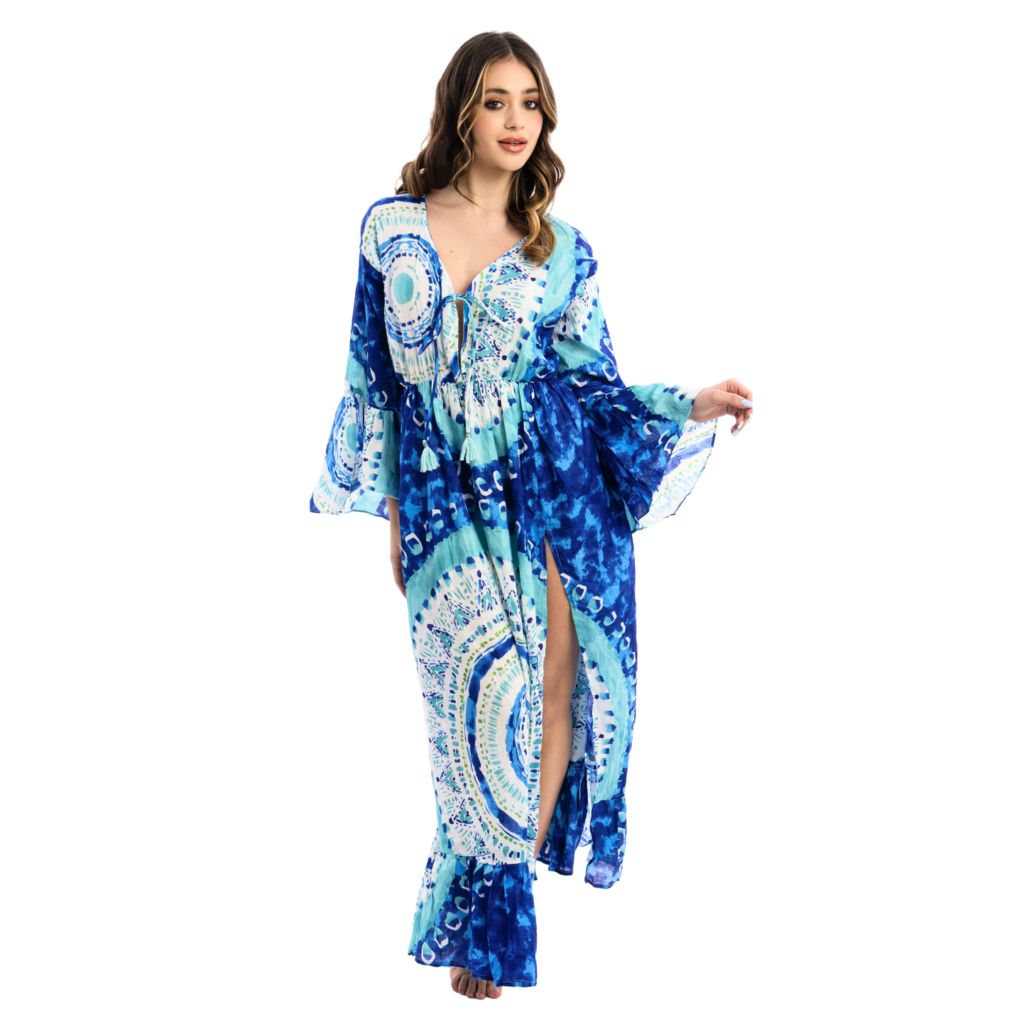 Vestito Donna Long Gown con Spacco Frontale, scollo a v estivo 100% cotone - VEST 165 - LG01