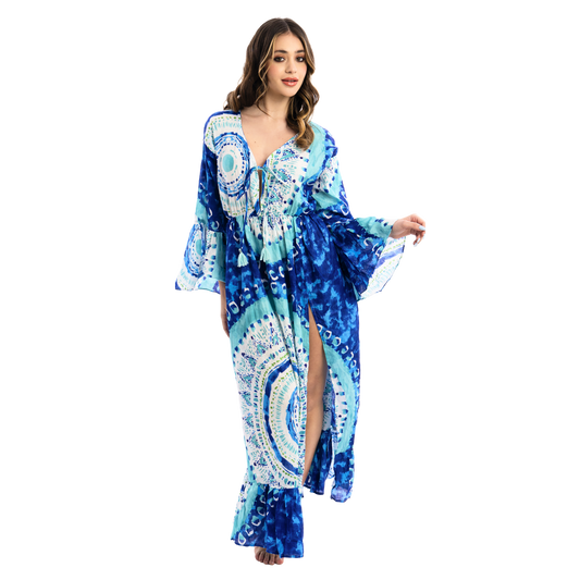 Vestito Donna Long Gown con Spacco Frontale, scollo a v estivo 100% cotone - VEST 165 - LG01