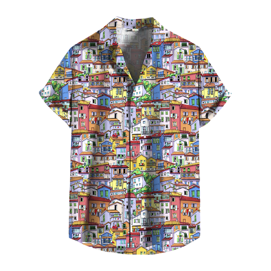 Camicia Uomo Estiva Maniche Corte con Stampa Originale – Look Casual Elegante – Vestibilità Regolare – Perfetta per Vacanze, Mare, Tempo Libero - VEST 168 - 03