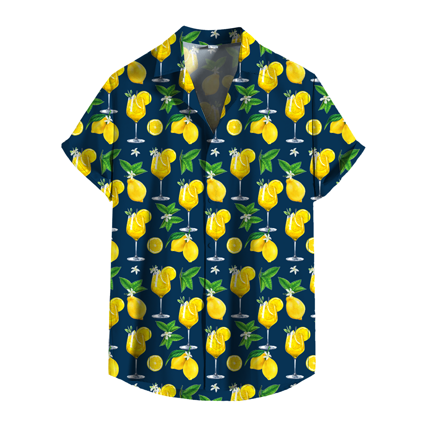 Camicia Uomo Estiva Maniche Corte con Stampa Originale – Look Casual Elegante – Vestibilità Regolare – Perfetta per Vacanze, Mare, Tempo Libero - VEST 168 - LEMON SPRITZ