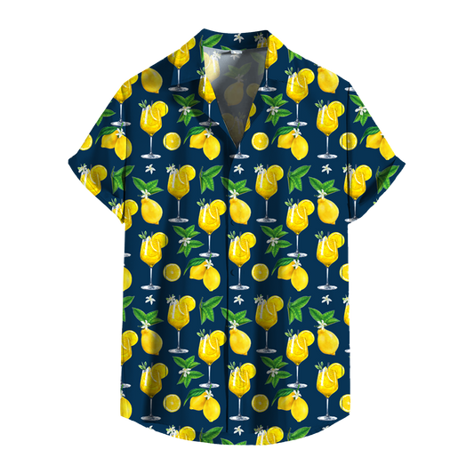 Camicia Uomo Estiva Maniche Corte con Stampa Originale – Look Casual Elegante – Vestibilità Regolare – Perfetta per Vacanze, Mare, Tempo Libero - VEST 168 - LEMON SPRITZ