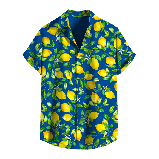 Camicia Uomo Estiva Maniche Corte con Stampa Originale – Look Casual Elegante – Vestibilità Regolare – Perfetta per Vacanze, Mare, Tempo Libero - VEST 168 - LEMON ROYAL