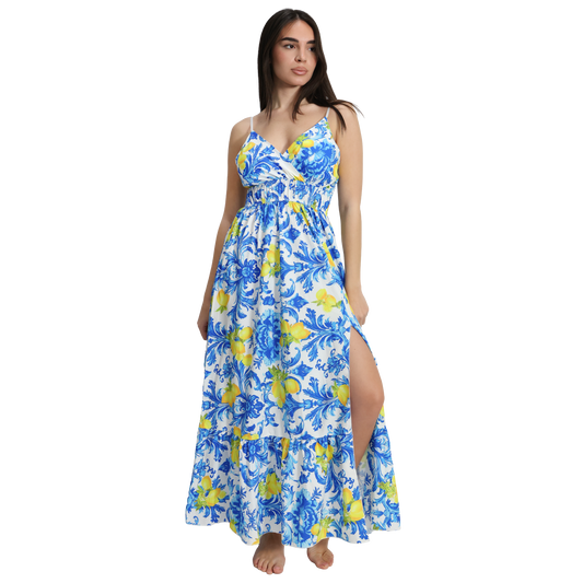 Vestito donna lungo con spalline regolabili e spacco - VEST195