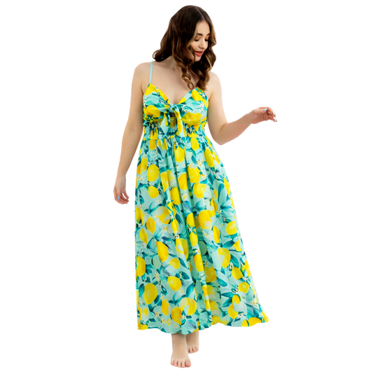 Abito lungo donna con nodo e spalline sottili regolabili - VEST216