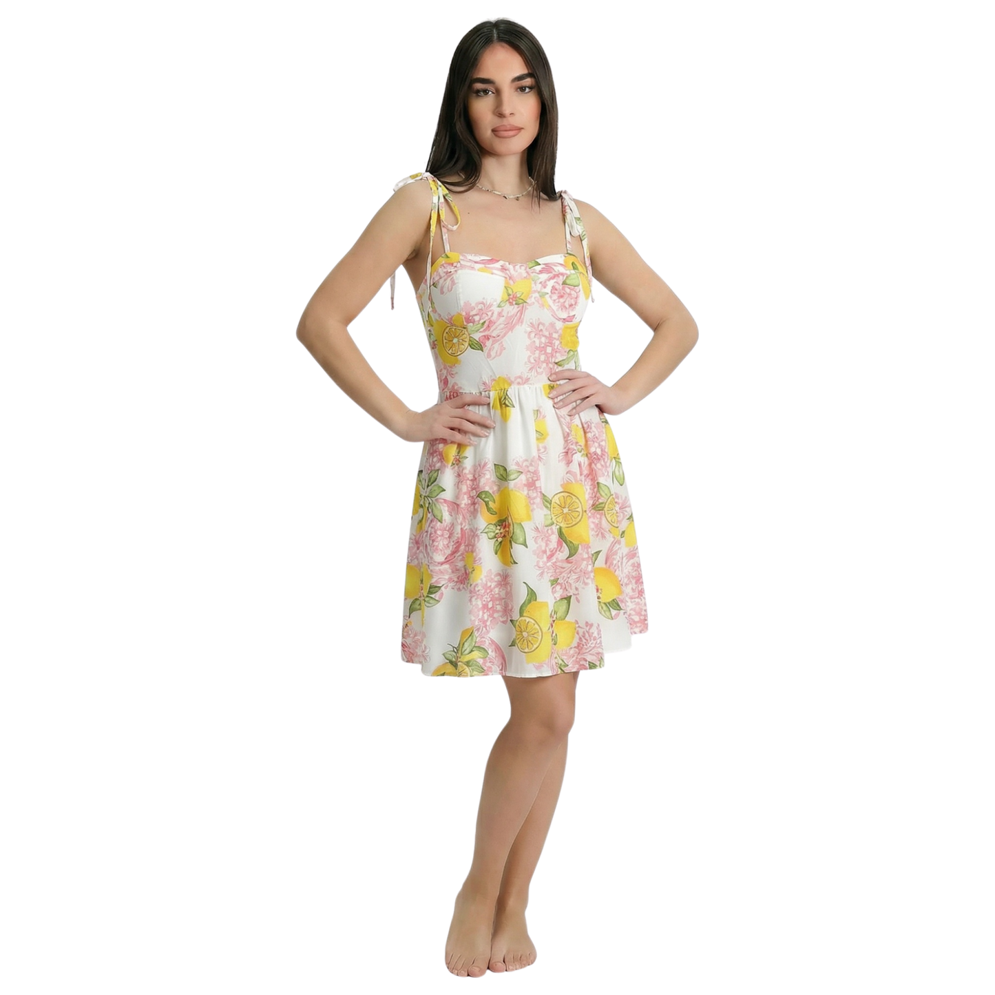 Abito corto donna con spalline sottili e gonna svasata - VEST217