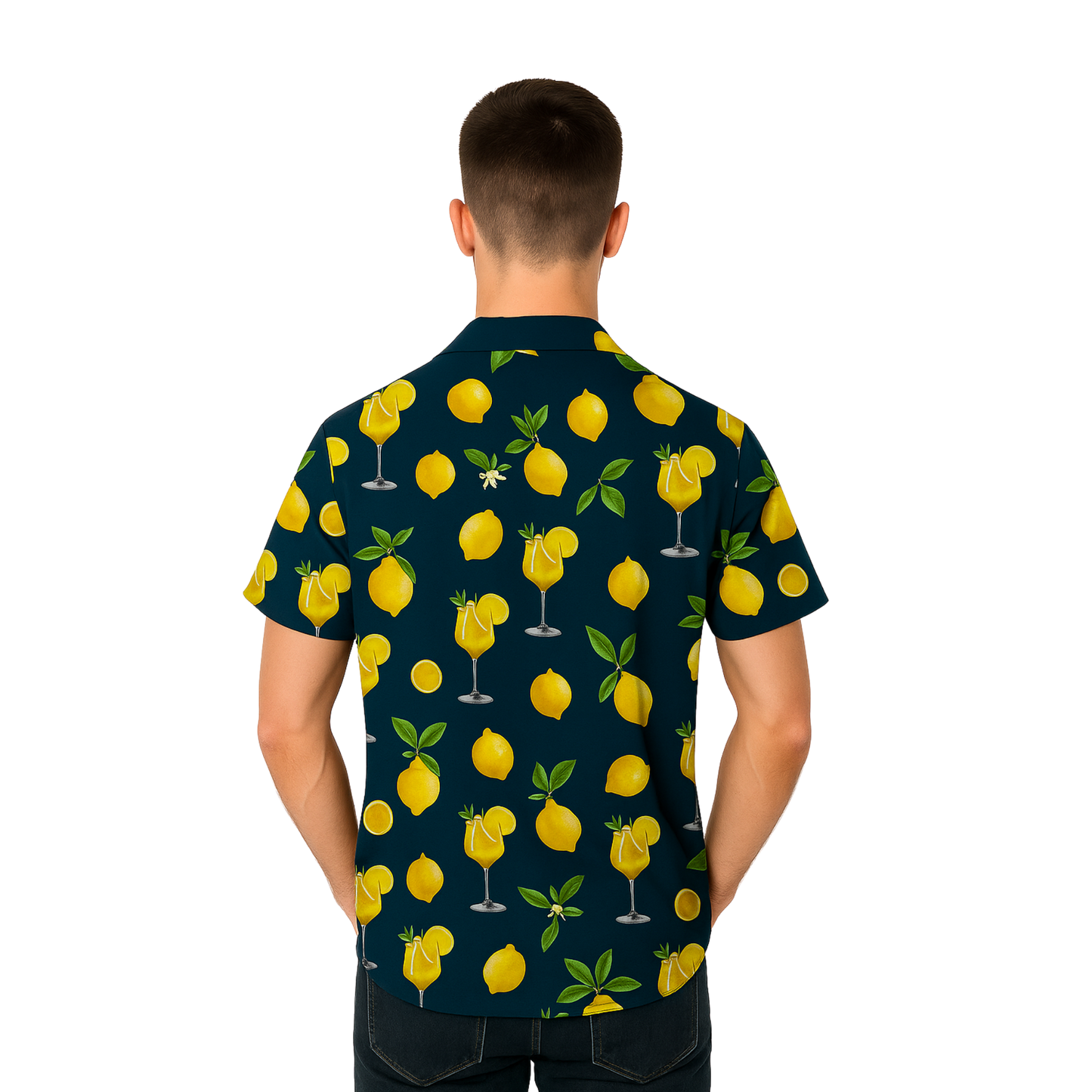 Camicia Uomo Estiva Maniche Corte con Stampa Originale – Look Casual Elegante – Vestibilità Regolare – Perfetta per Vacanze, Mare, Tempo Libero - VEST 168 - LEMON SPRITZ