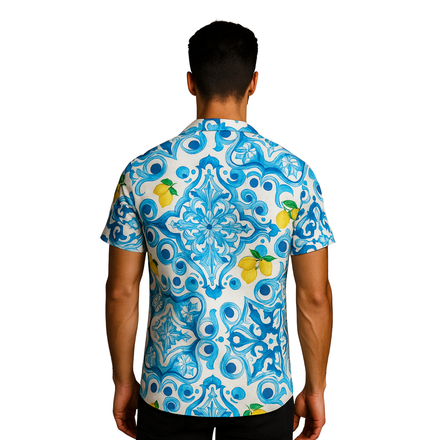 Camicia Uomo Estiva Maniche Corte con Stampa Originale – Look Casual Elegante – Vestibilità Regolare – Perfetta per Vacanze, Mare, Tempo Libero - VEST 168 - MAIOLICA