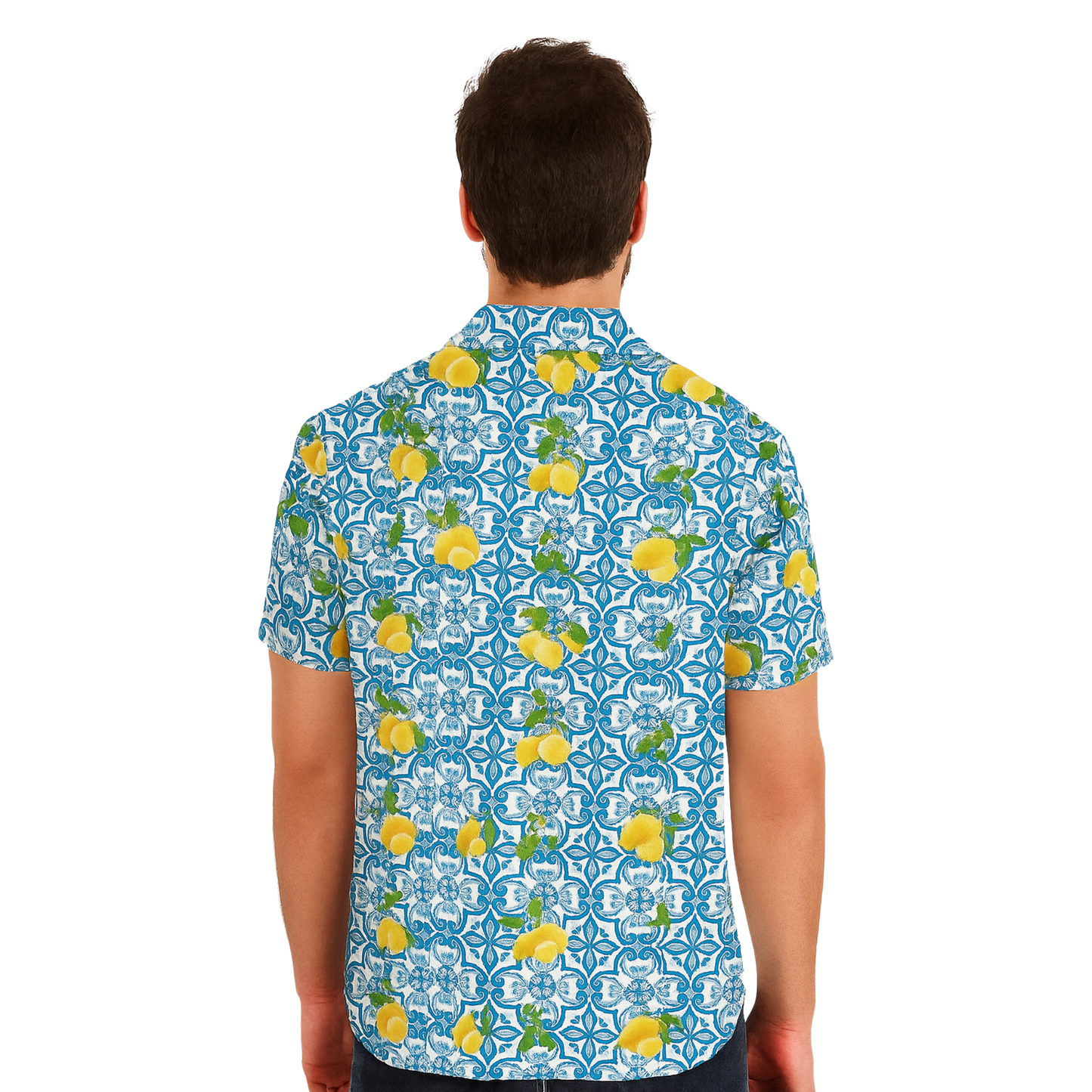 Camicia Uomo Estiva Maniche Corte con Stampa Originale – Look Casual Elegante – Vestibilità Regolare – Perfetta per Vacanze, Mare, Tempo Libero - VEST 168 - LEMON BLUE