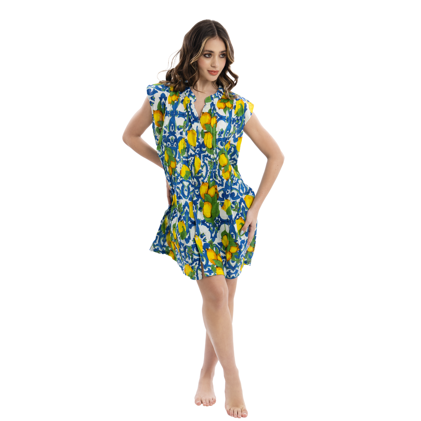 Abito estivo Kaftano Smanicato Donna colorato Lemon - VEST 172 - KS01