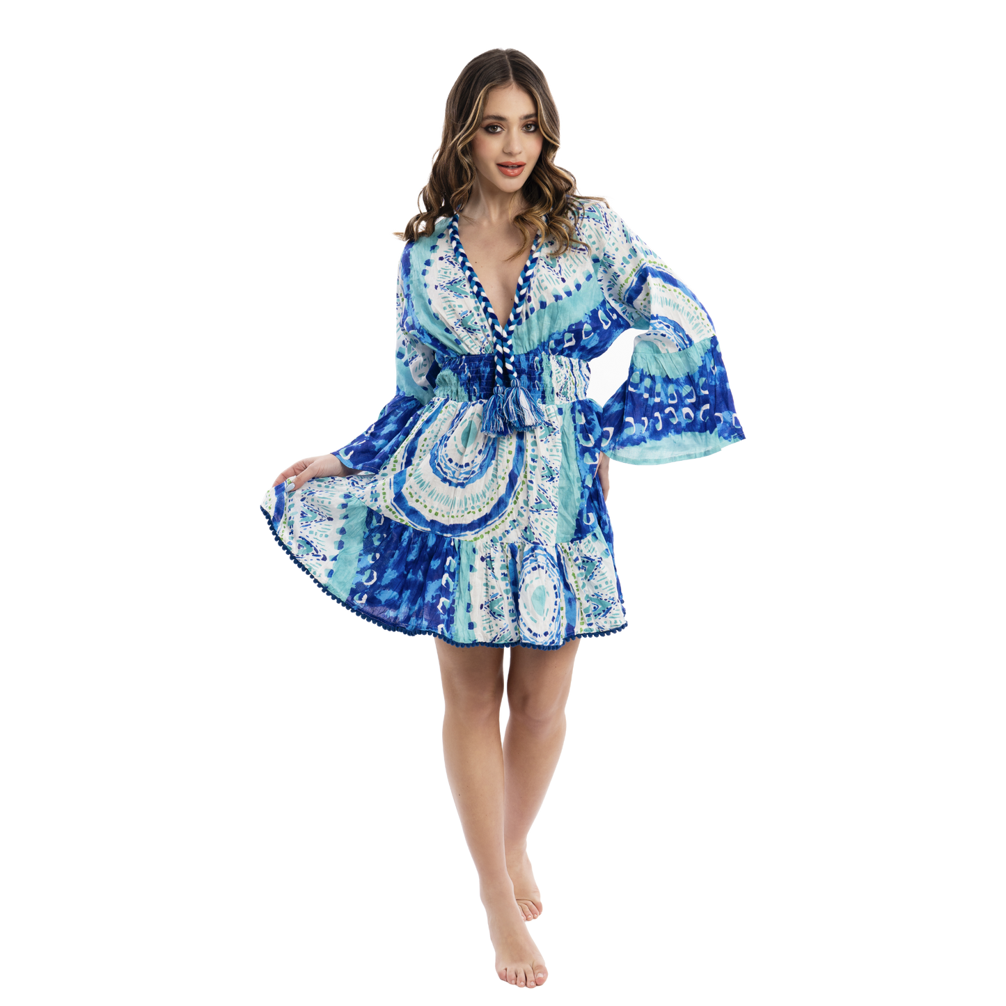 Vestito Treccia Donna estivo con scollo a v 100% cotone - VEST 175 - T02