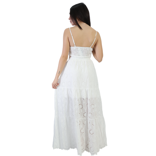 Outfit donna in Pizzo Sangallo top con nodo e gonna con balze - Gonna VEST 199 + Top VEST 200