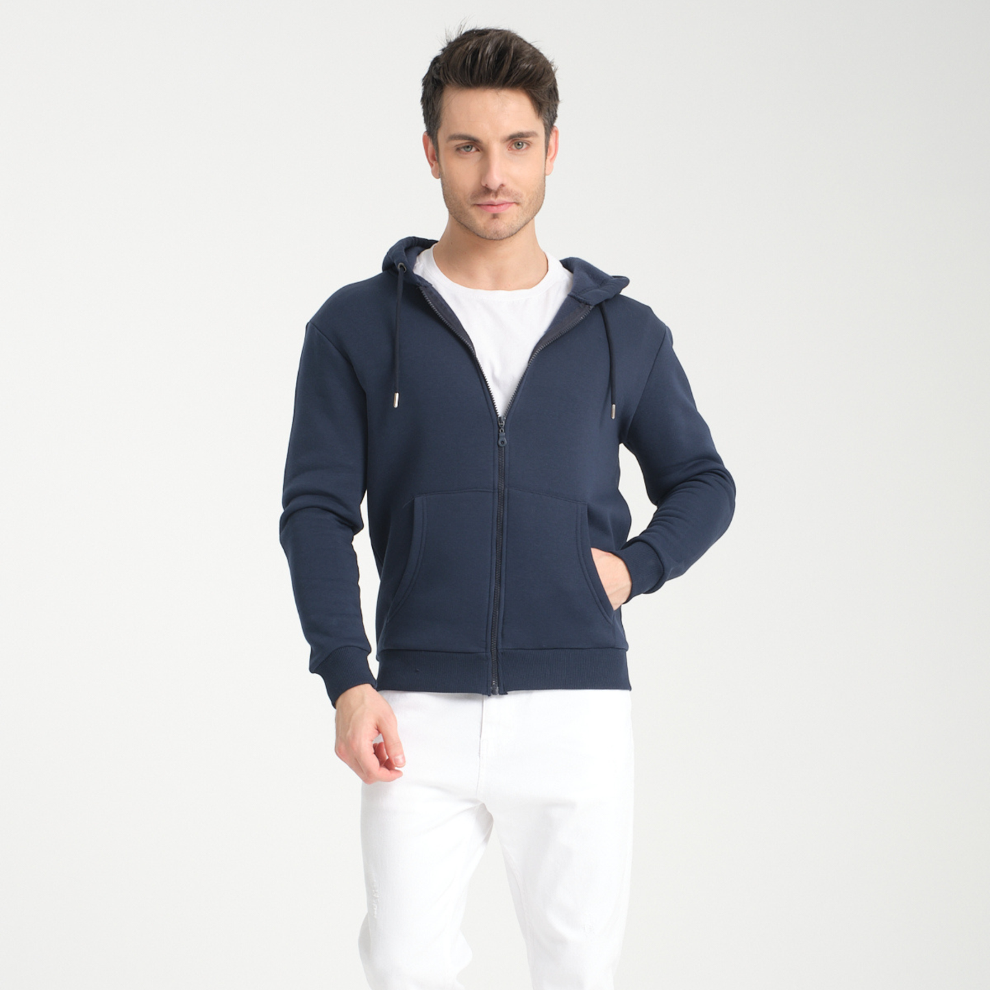 Felpa con Cappuccio e Cerniera Blu Navy - Interno Felpato - Felpa 40