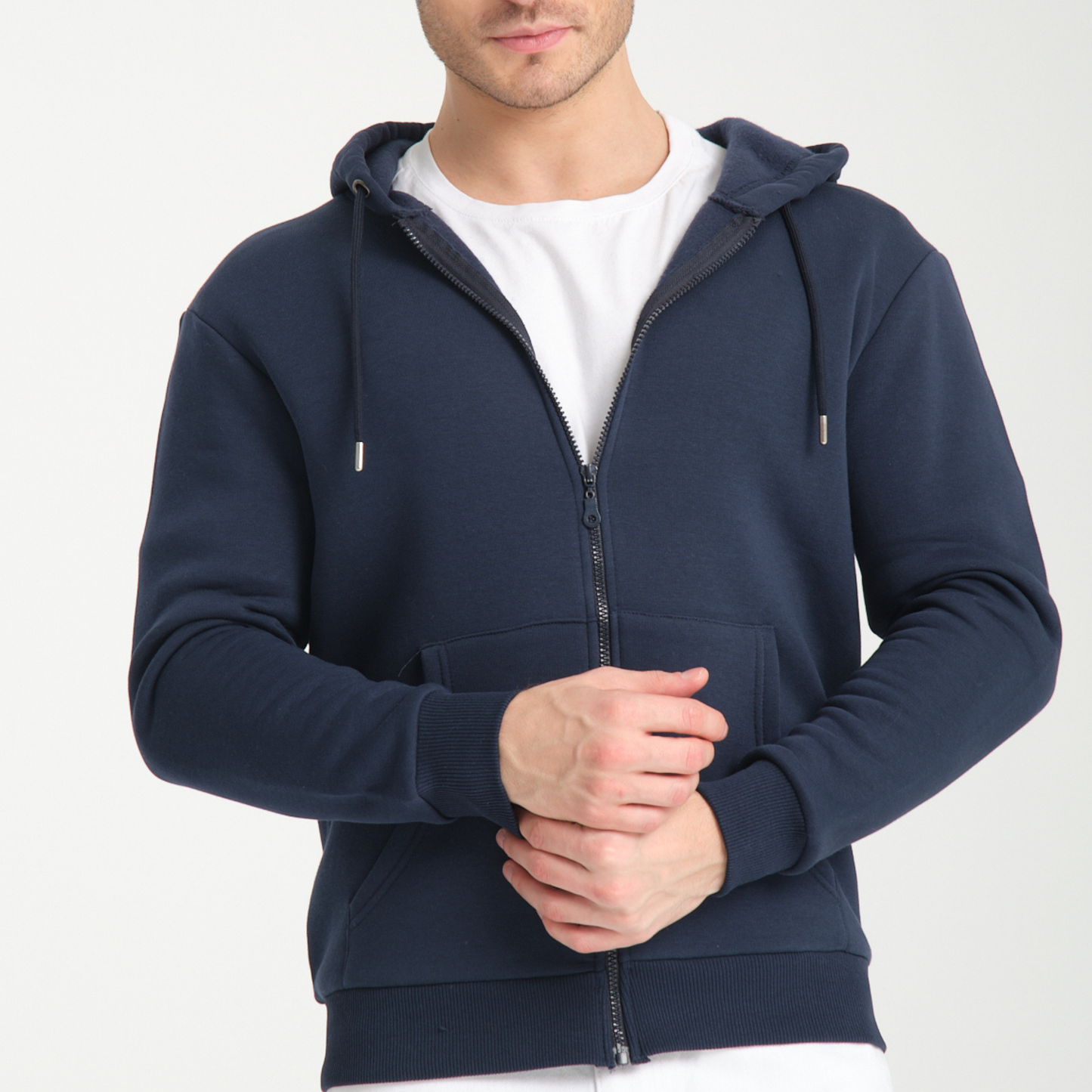 Felpa con Cappuccio e Cerniera Blu Navy - Interno Felpato - Felpa 40