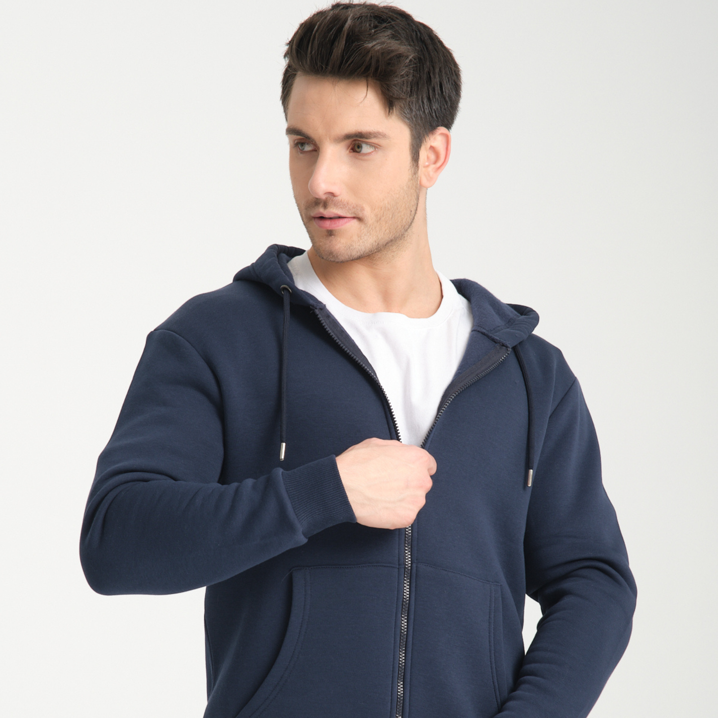 Felpa con Cappuccio e Cerniera Blu Navy - Interno Felpato - Felpa 40