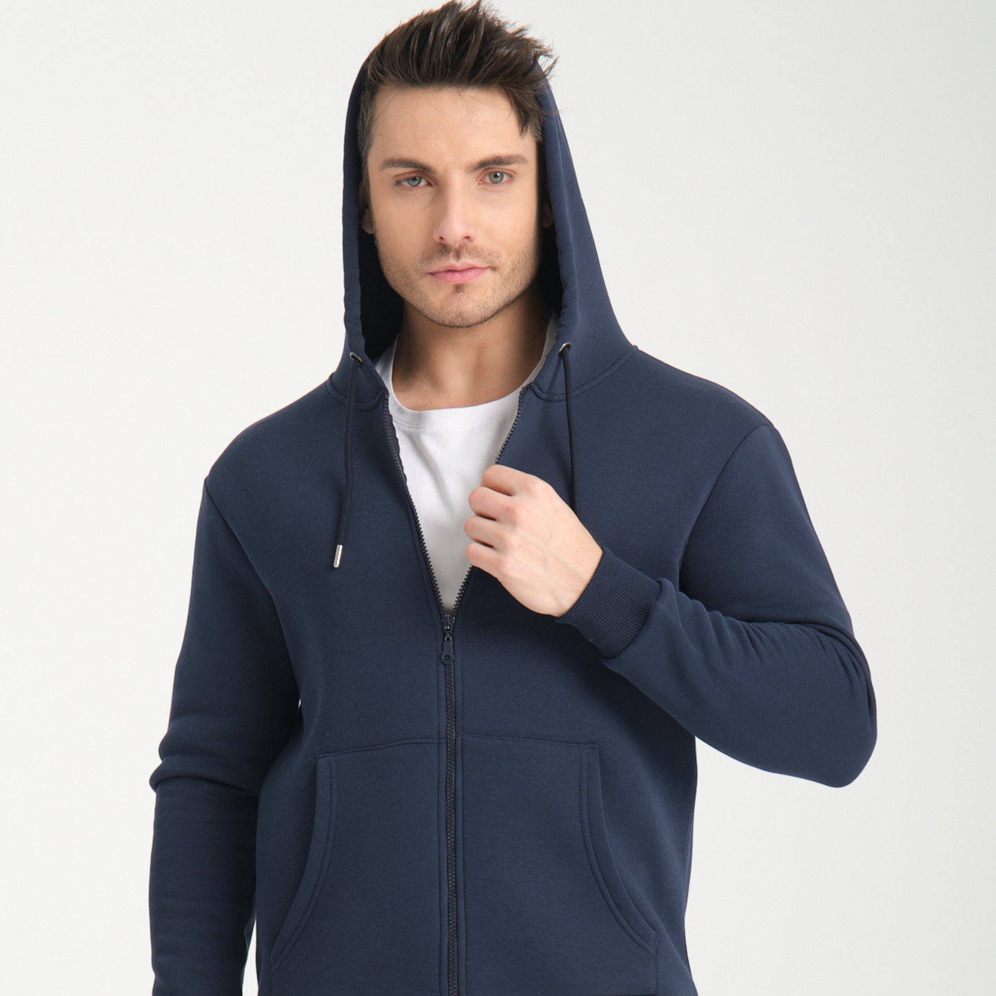 Felpa con Cappuccio e Cerniera Blu Navy - Interno Felpato - Felpa 40