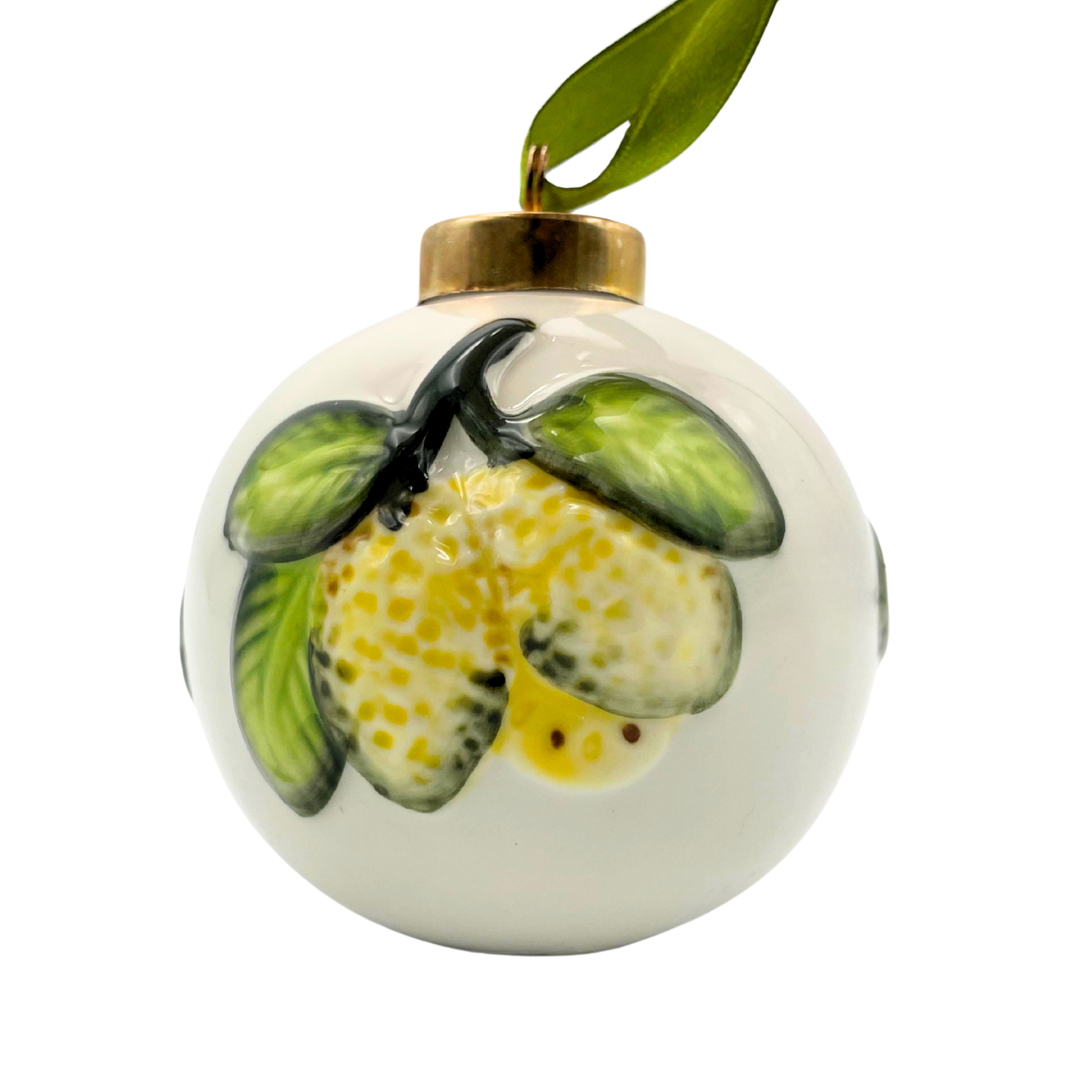 Pallina di Natale in Ceramica Bianca con Limoni 3D - 8,5 cm e 6cm - SF140