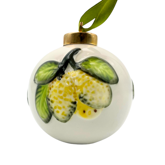 Pallina di Natale in Ceramica Bianca con Limoni 3D - 8,5 cm e 6cm - SF140