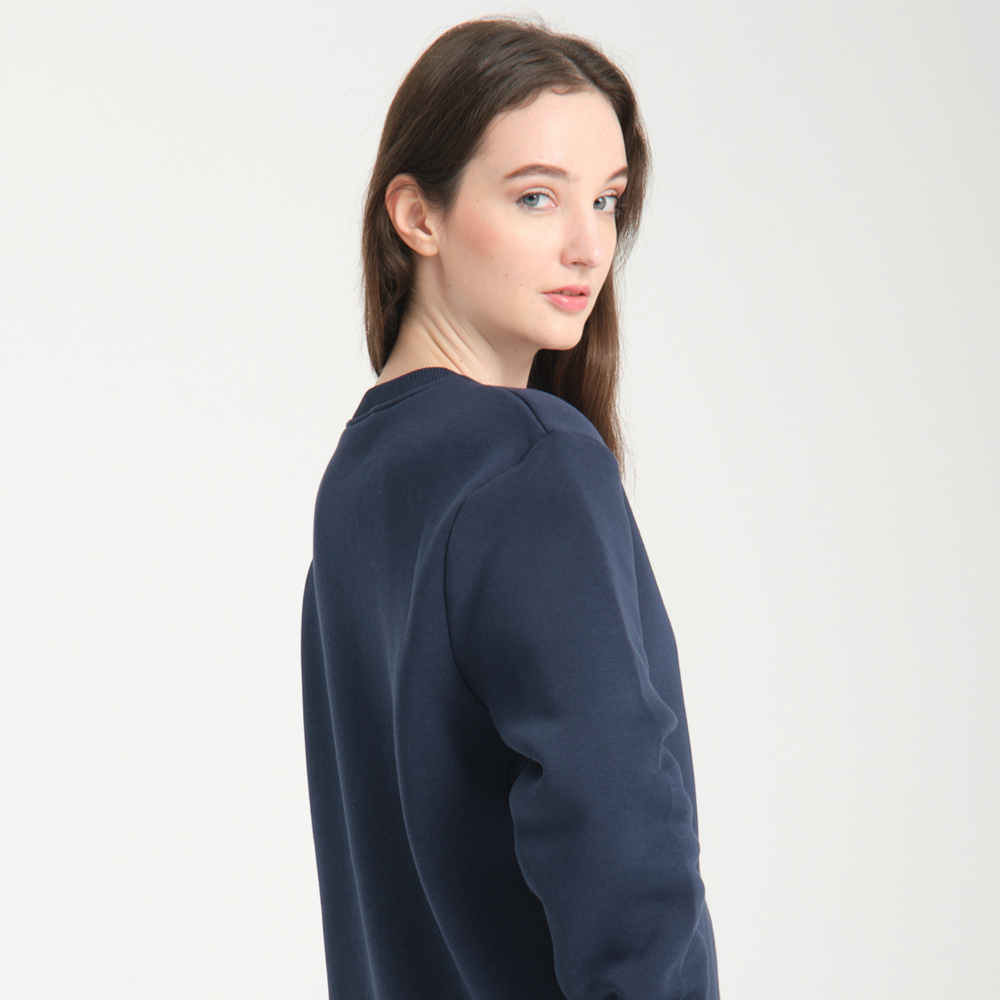 Felpa Blu Navy Basic Girocollo - Interno Felpato - Felpa 38 Donna