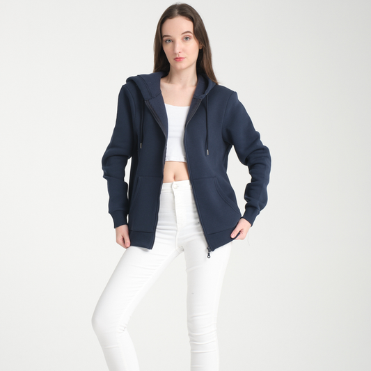 Felpa con Cappuccio e Cerniera Blu Navy - Interno Felpato - Felpa 40 Donna
