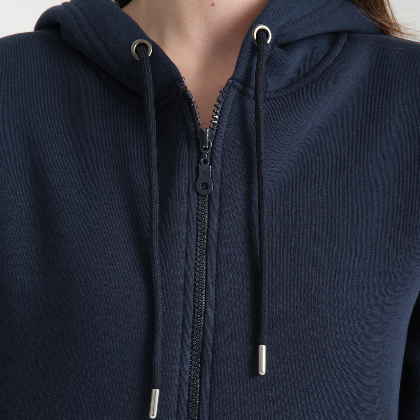 Felpa con Cappuccio e Cerniera Blu Navy - Interno Felpato - Felpa 40 Donna